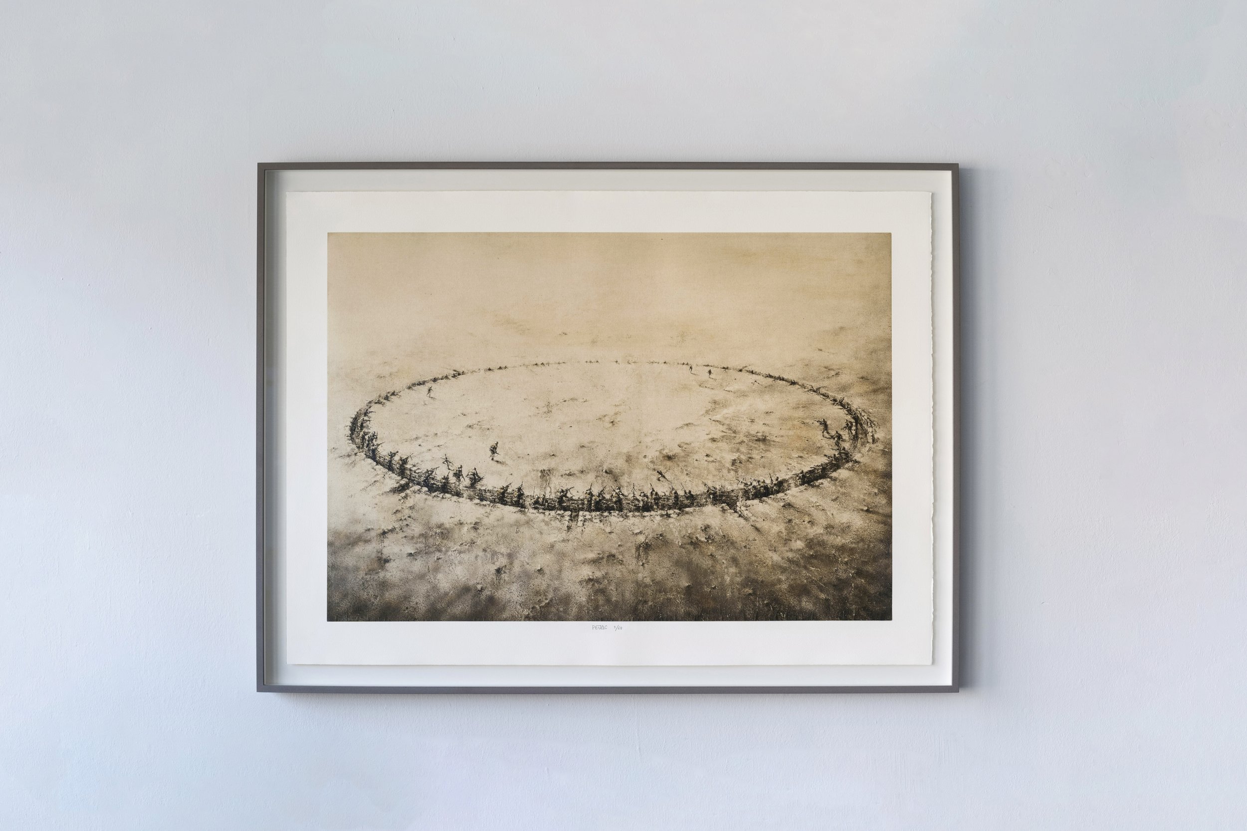 So Far, So Close by Pejac, official studio photograph of the rectangular print in a frame