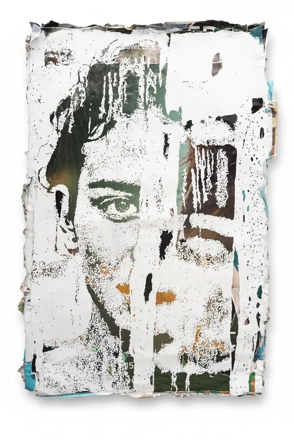 Density Series #10 (2026) by Vhils: Hand-carved advertising posters.