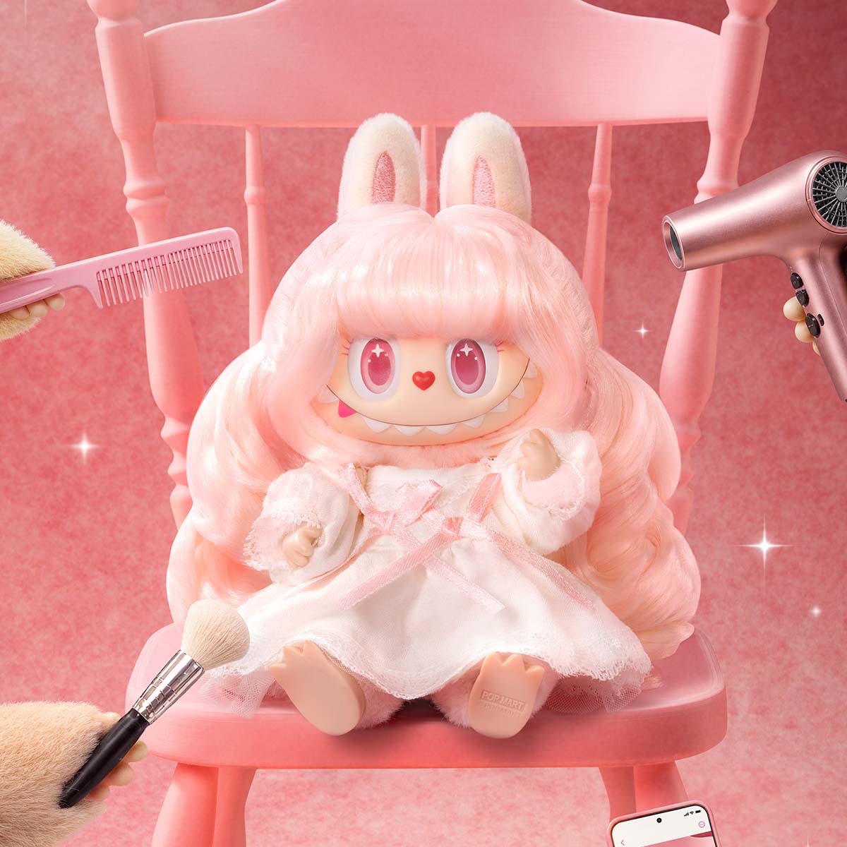 Official THE MONSTERS Hair Salon Series - Vinyl Plush Pendant Blind Box product presentation; depicted styles are possible contents, not all guaranteed in one blind box