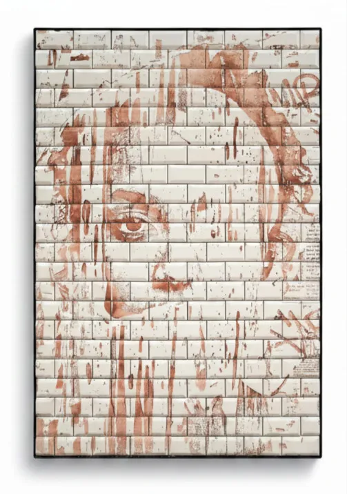 Vestibule Series #01 (2026) by Vhils: Hand painted sandblasted ceramic tiles.