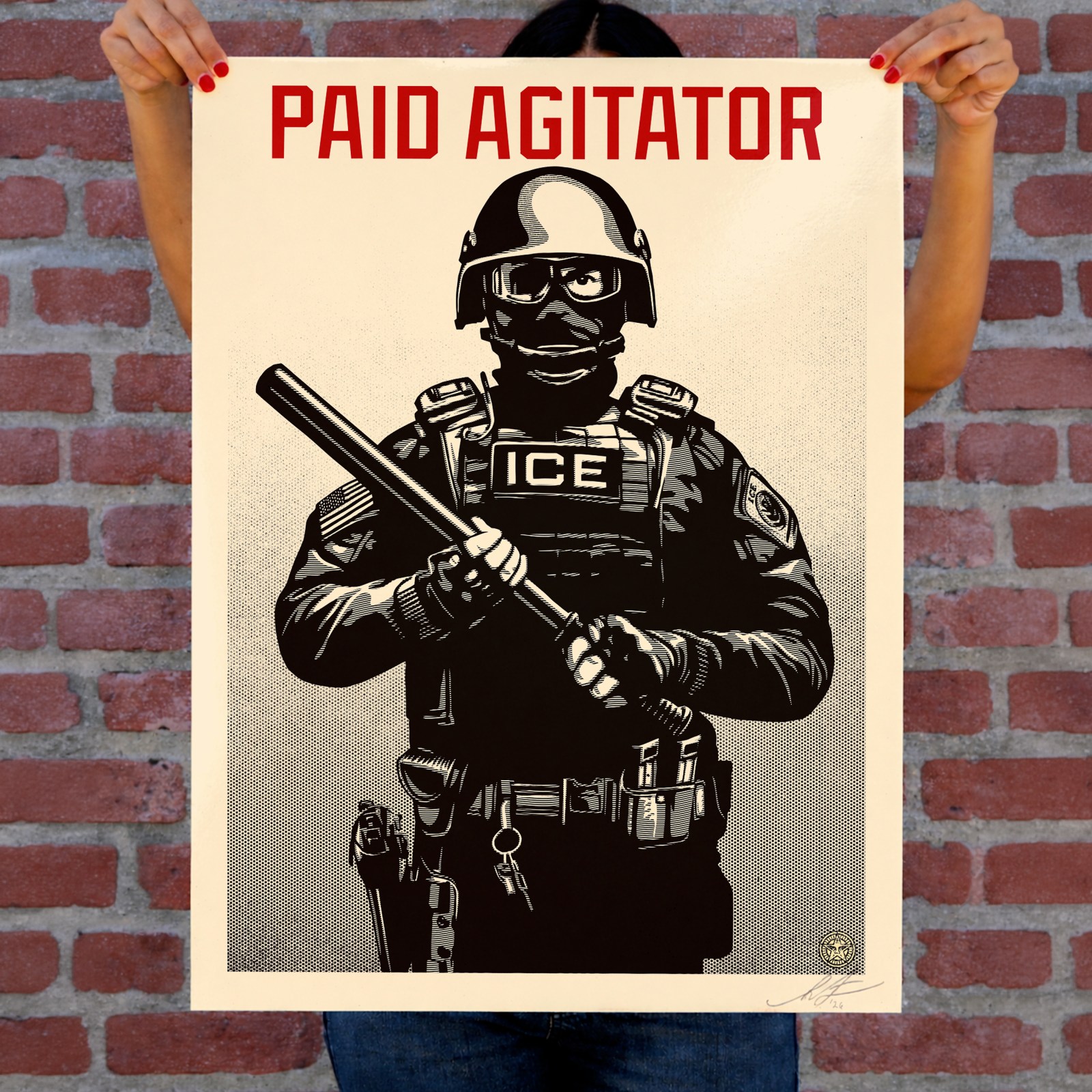 Projection Mirror: Paid Agitator Signed Offset by Shepard Fairey