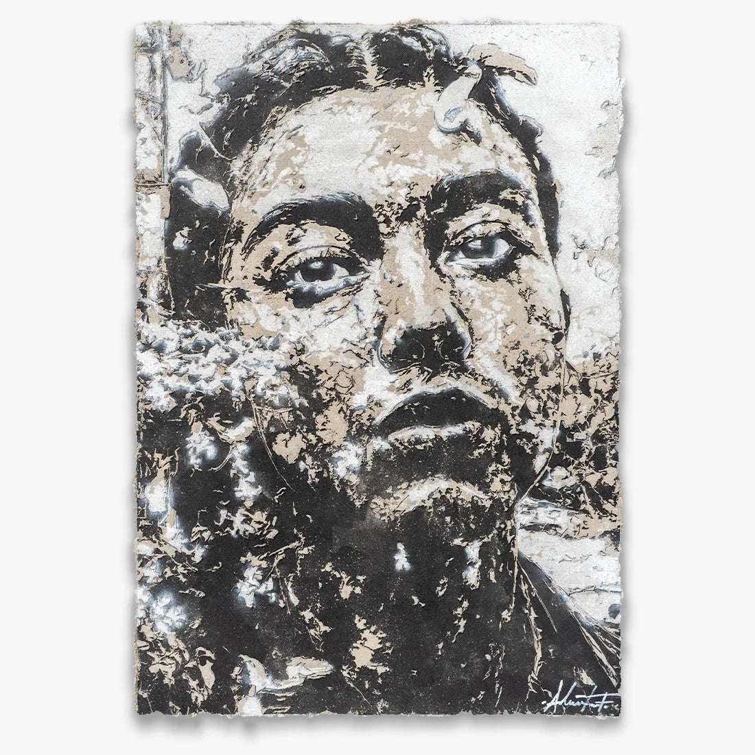 Lexicon: Vhils papier-mâché and spray-paint portrait.