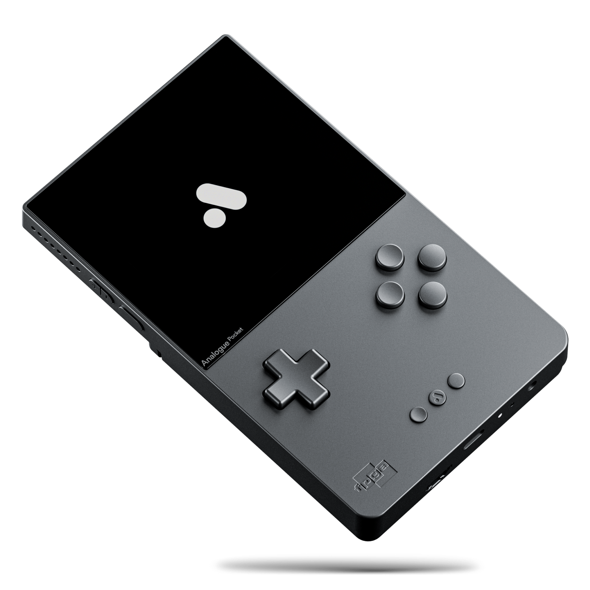 Analogue Pocket Aluminum Noir handheld with grey anodized metal enclosure