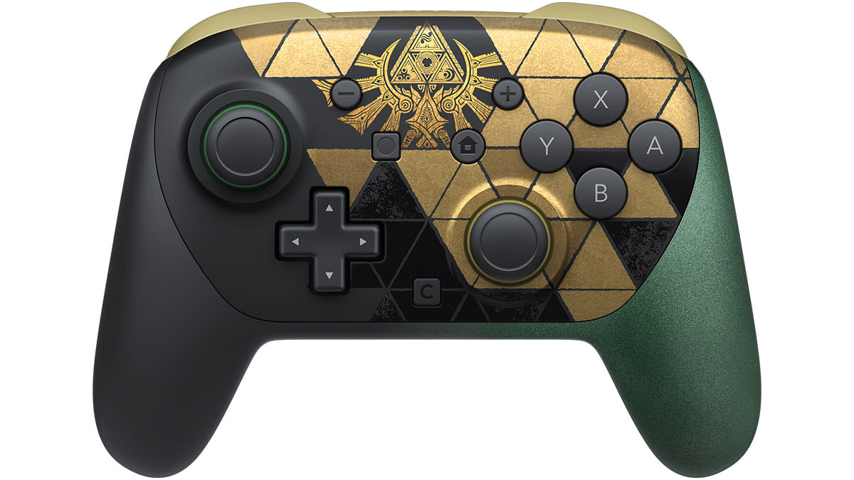 Zelda 40th Anniversary Switch 2 Pro Controller, front view without the optional stand