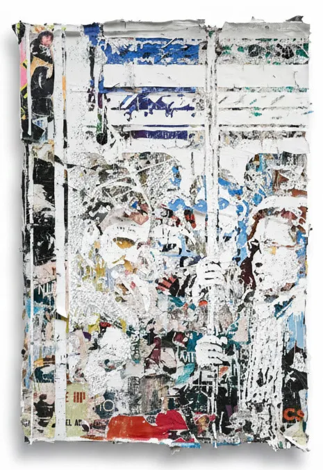 Interval Series #04 (2026) by Vhils: Metal based hand-carved advertising posters.
