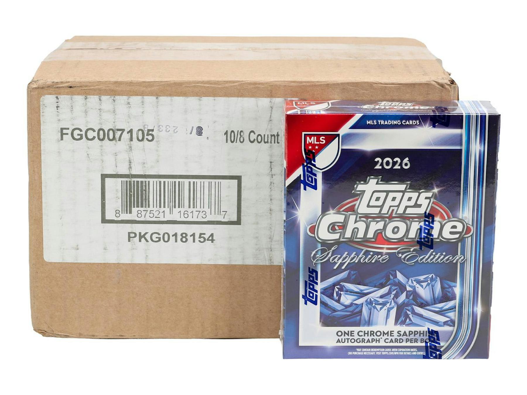 2026 Topps Chrome MLS Sapphire case with individual Hobby box shown at right. This article covers one Hobby box.