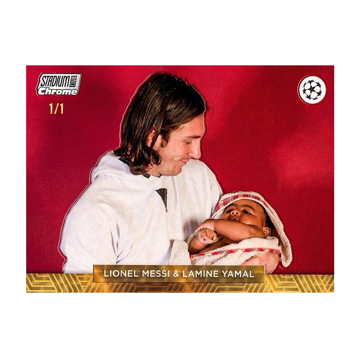 Lionel Messi and Lamine Yamal SuperFractor preview from the 2025-26 release. One-of-one sample card, not a guaranteed box pull.