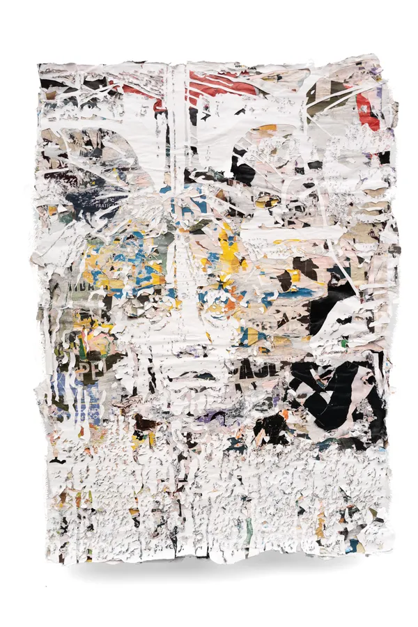Interstice Series #04 (2026) by Vhils: Hand-carved advertising posters.