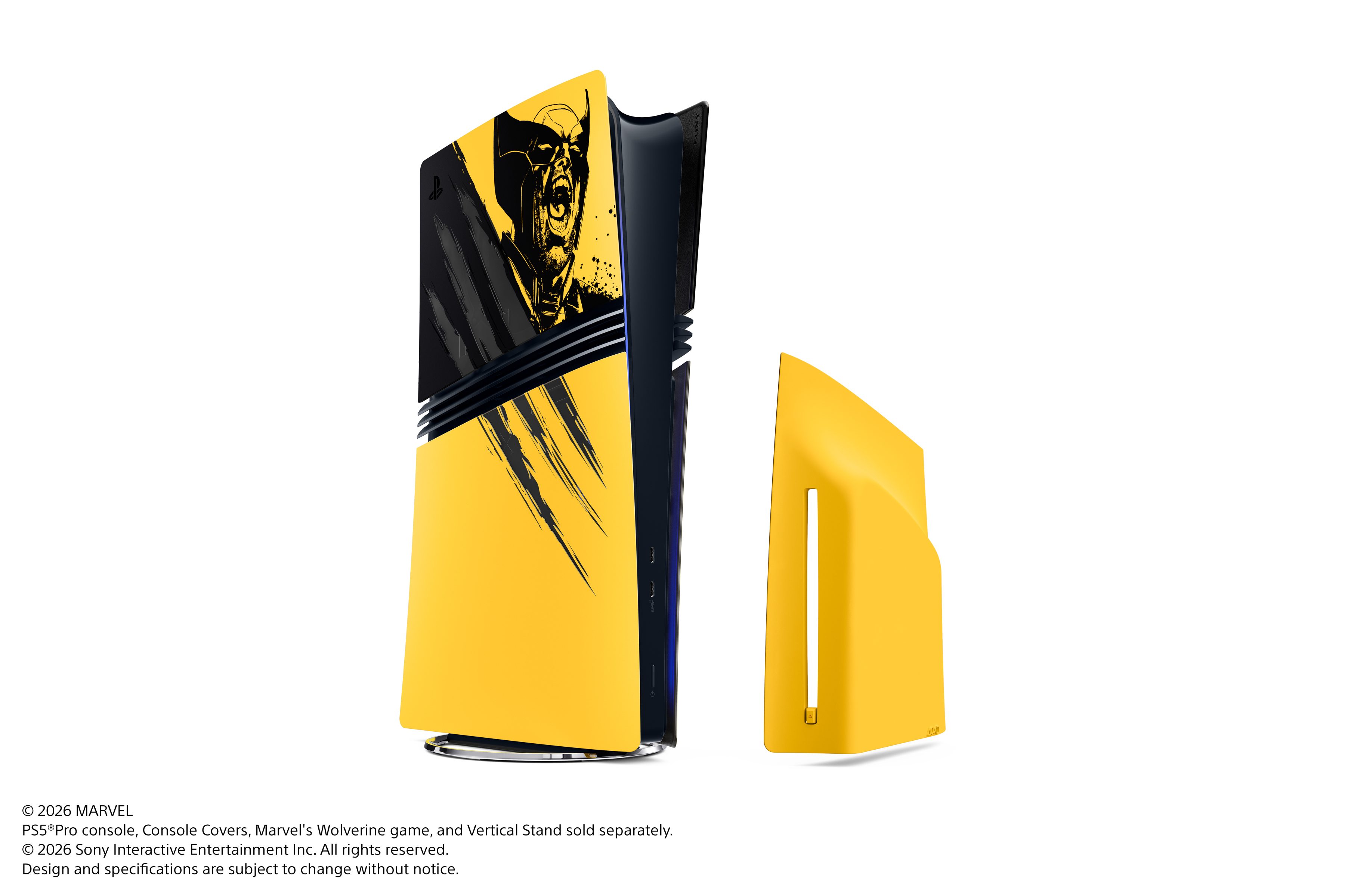 PS5 Pro Console Covers – Marvel’s Wolverine Battle Yellow Limited Edition; covers shown fitted, console sold separately