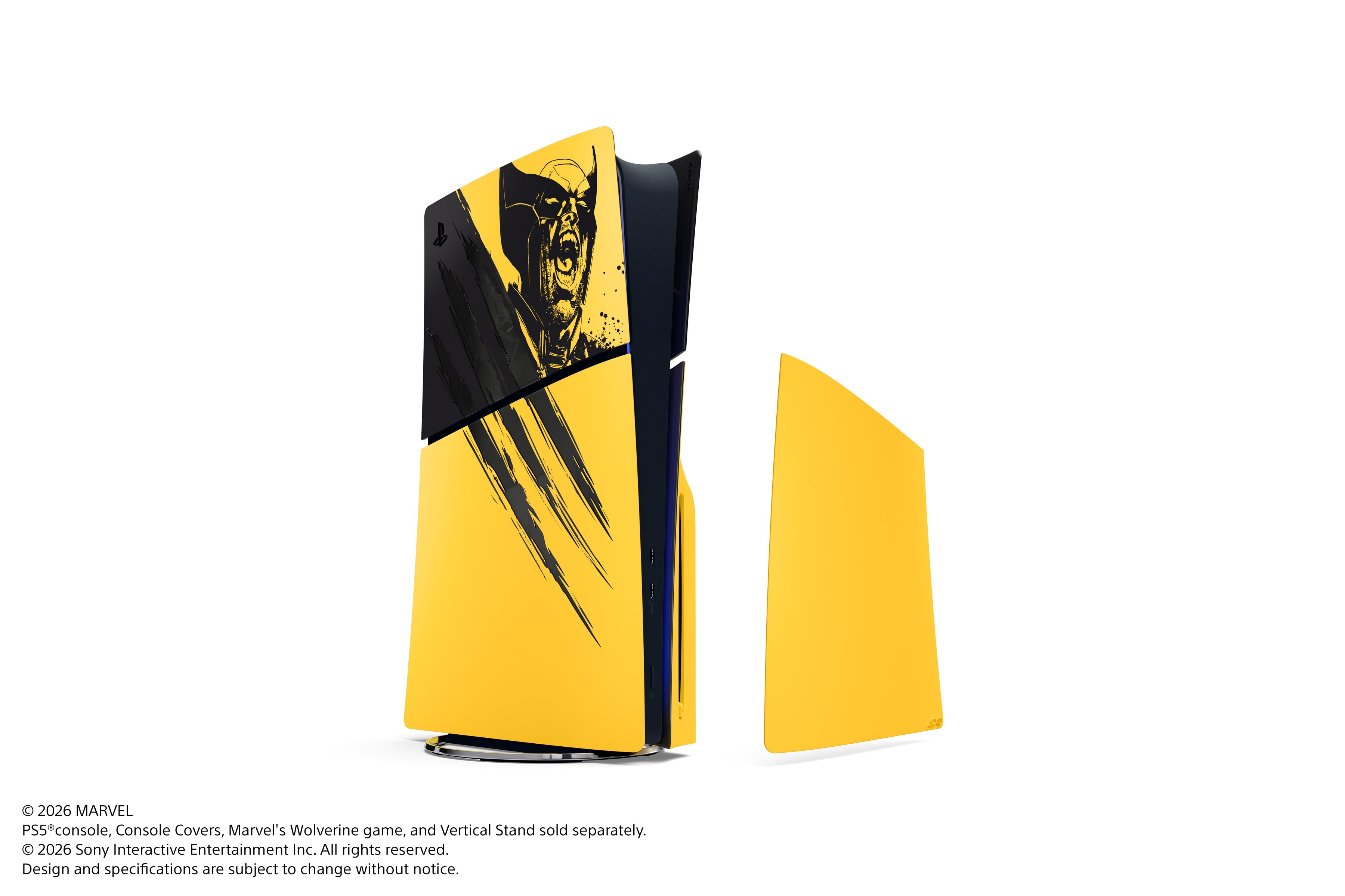 PS5 Console Covers – Marvel’s Wolverine Battle Yellow Limited Edition; covers shown fitted, console sold separately