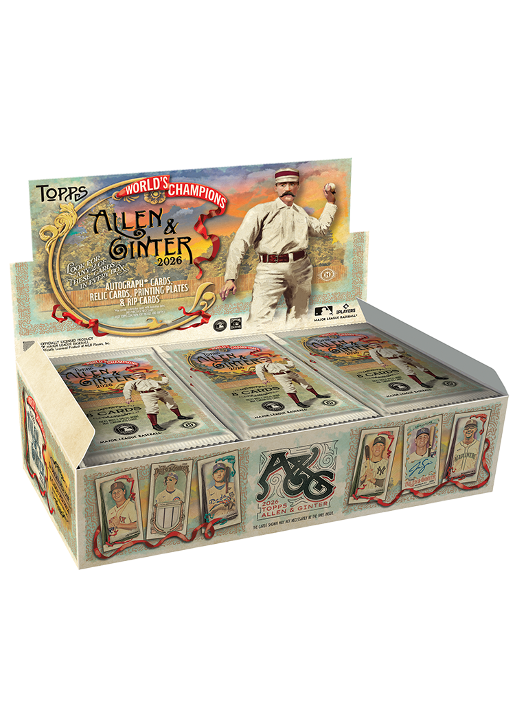 Open 2026 Topps Allen & Ginter Baseball Hobby box with packs on a white background.