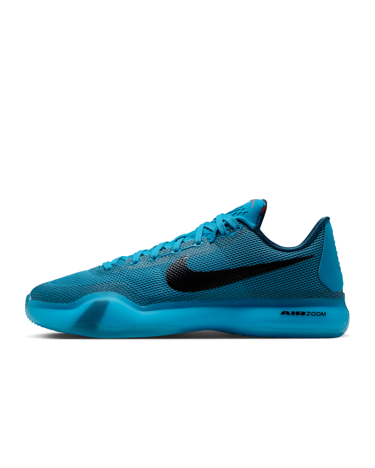 Nike Kobe 10 Protro in Blue Lagoon, shown from the outer side with a black Swoosh.