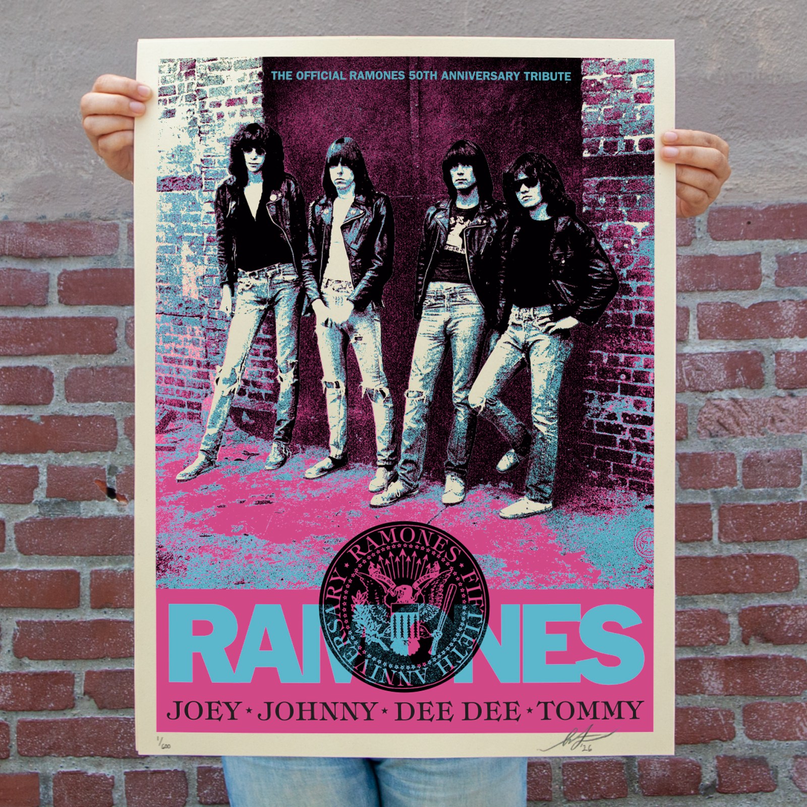 Ramones 50th anniversary screen print in cyan, magenta and black, signed and numbered 1/600.