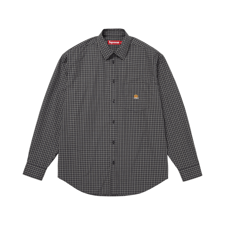 Black Supreme Mini Plaid long-sleeve shirt with a button-down collar, chest pocket and small embroidered crown.